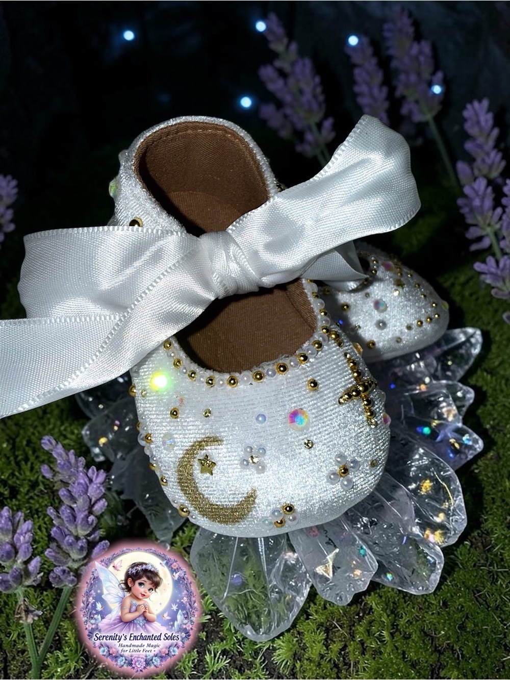 โจ Celestial Moon Handmade Atelier Baby Slippers โจ 0-6 Months